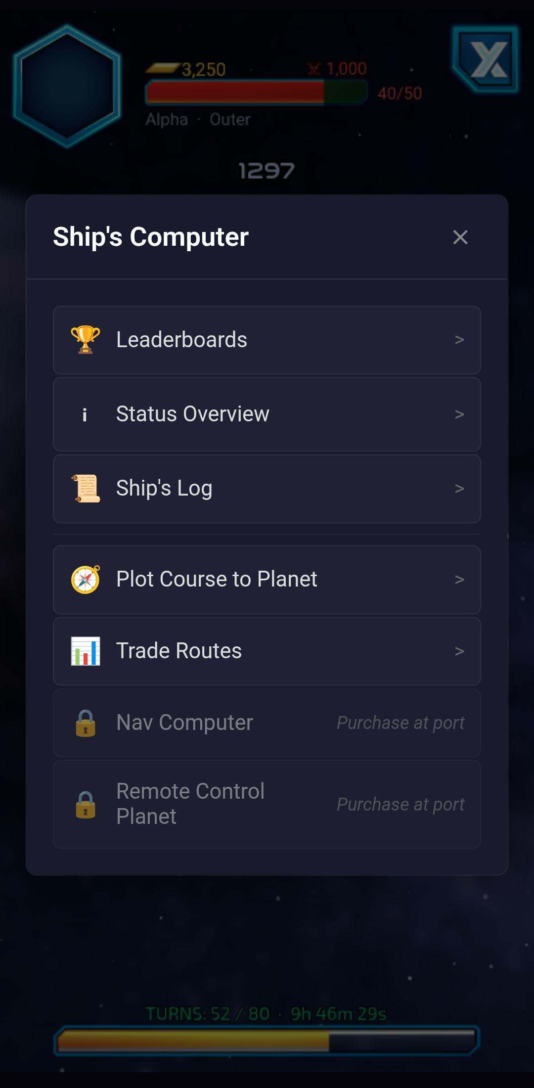 Ship's computer menu