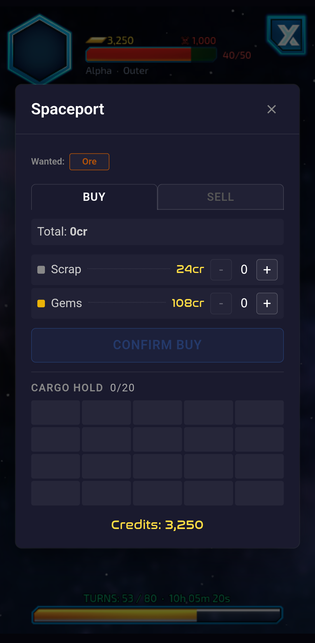 Spaceport trading modal